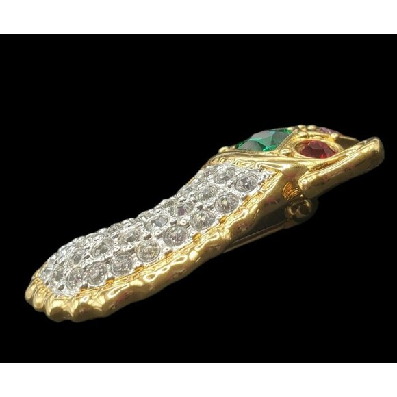 VTG Swarovski Crystal Christmas Stocking Pin Brooch Holiday Gold Tone Gems 1.5" - Picture 5 of 13